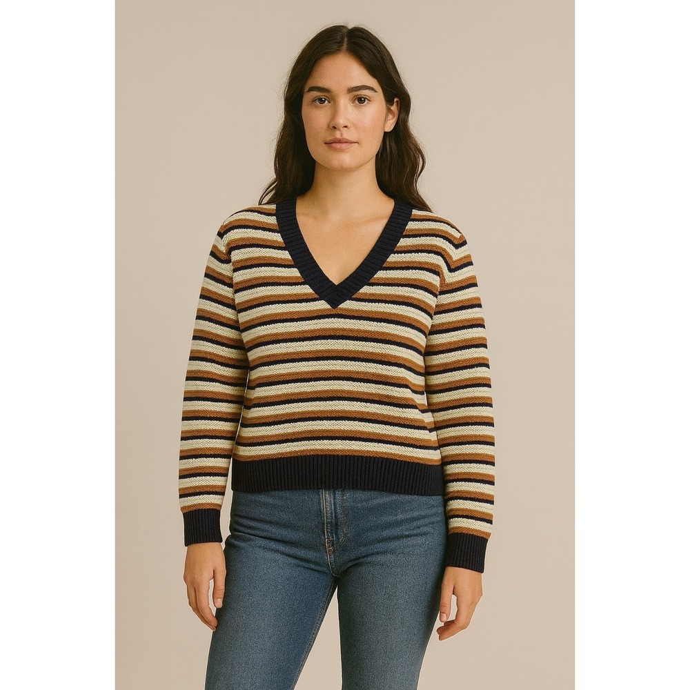 Madewell‎ Striped V Neck heavy Chunky Sweater Boxy Oversized Medium